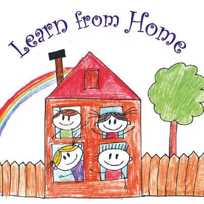 Crayon Drawing of House With Text Learn From Home Linking To District Home Learning Page